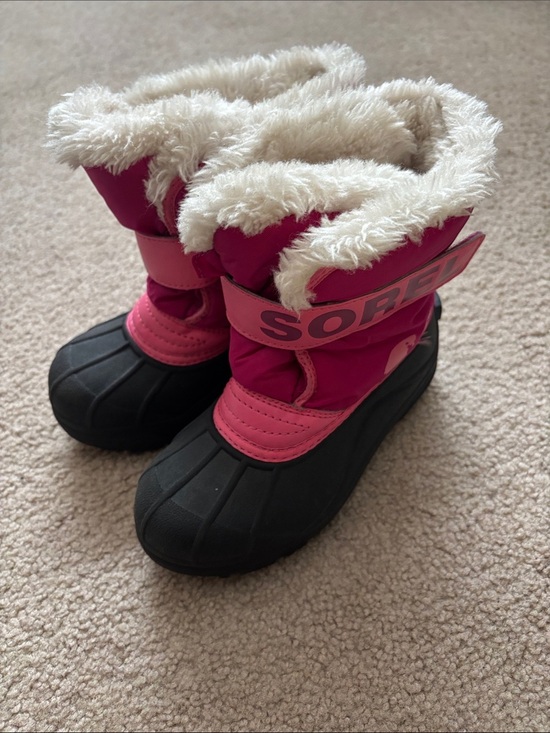 Sorel Other - Sorel Pink and Black Girls' Insulated Winter Boots with Faux Fur Trim size 13